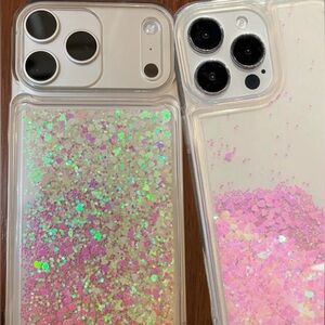 17 Pro Max Heart glitter liquid iphone case phone pink iridescent sand bling New
